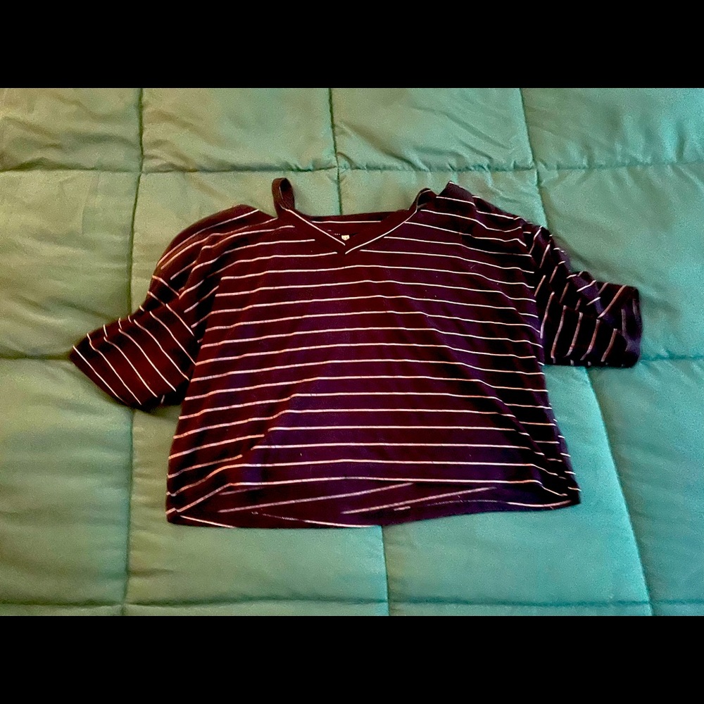 Got from Shein, it is a cute crop top that is navy blue and white stripped.
